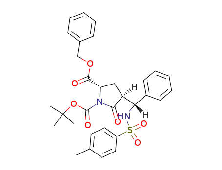 Molecular Structure of 135347-22-7 ((2S,4S)-5-Oxo-4-[(R)-phenyl-(toluene-4-sulfonylamino)-methyl]-pyrrolidine-1,2-dicarboxylic acid 2-benzyl ester 1-tert-butyl ester)