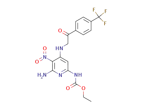 Molecular Structure of 82585-84-0 (ethyl [6-amino-5-nitro-4-({2-oxo-2-[4-(trifluoromethyl)phenyl]ethyl}amino)pyridin-2-yl]carbamate)