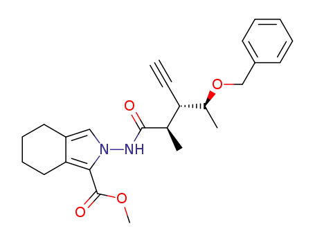 Molecular Structure of 145072-02-2 (2-[(2R,3R)-3-((S)-1-Benzyloxy-ethyl)-2-methyl-pent-4-ynoylamino]-4,5,6,7-tetrahydro-2H-isoindole-1-carboxylic acid methyl ester)
