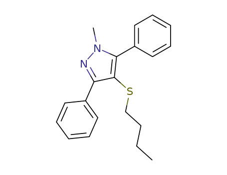 Molecular Structure of 60628-11-7 (1H-Pyrazole, 4-(butylthio)-1-methyl-3,5-diphenyl-)