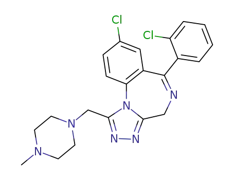 Molecular Structure of 89719-71-1 (8-chloro-6-(2-chlorophenyl)-1-[(4-methyl-1-piperazinyl)methyl]-4H-[1,2,4]triazolo[4,3-a][1,4]benzodiazepine)