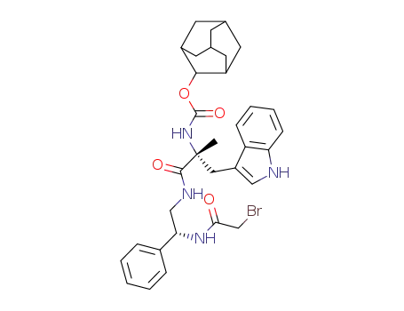 Molecular Structure of 141956-48-1 (<R-(R*,R*)>-<2-<<2-<(2-bromoacetyl)amino>-2-phenylethyl>amino>-1-(1H-indol-3-ylmethyl)-1-methyl-2-oxoethyl>carbamic acid tricyclo<3.3.1.1<sup>3,7</sup>>dec-2-yl ester)