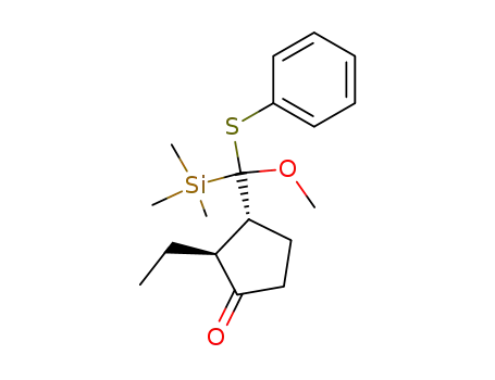 Molecular Structure of 112699-41-9 (Cyclopentanone, 2-ethyl-3-[methoxy(phenylthio)(trimethylsilyl)methyl]-)