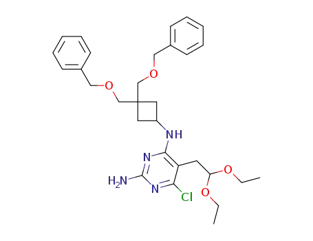 2-amino-4-<(amino)-3,3-bisbenzyloxymethylcyclobut-1-yl>-6-chloro-5-(2,2-diethoxyethyl)-pyrimidine