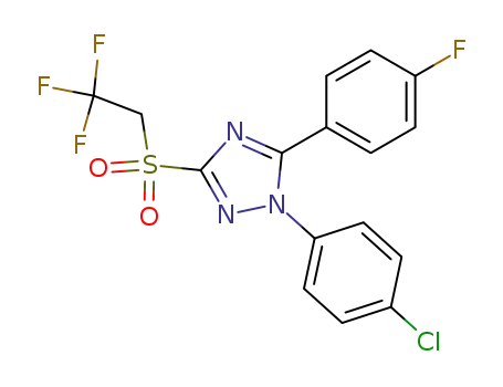 Molecular Structure of 128997-46-6 (1-(4-Chloro-phenyl)-5-(4-fluoro-phenyl)-3-(2,2,2-trifluoro-ethanesulfonyl)-1H-[1,2,4]triazole)