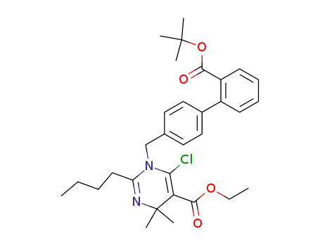 Molecular Structure of 142385-39-5 (2-butyl-1-<2'-<(1,1-dimethylethoxy)carbonyl><1,1'-biphenyl>-4-yl>-6-chloro-1,4-dihydro-4,4-dimethyl-5-pyrimidinecarboxylic acid, ethyl ester)