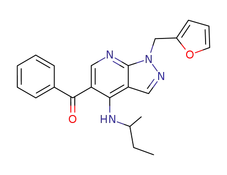 Molecular Structure of 61471-69-0 (Methanone,
[1-(2-furanylmethyl)-4-[(1-methylpropyl)amino]-1H-pyrazolo[3,4-b]pyridin
-5-yl]phenyl-)
