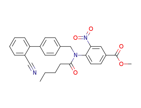 Molecular Structure of 136285-45-5 (4-[(2'-Cyano-biphenyl-4-ylmethyl)-pentanoyl-amino]-3-nitro-benzoic acid methyl ester)