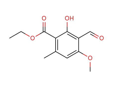 Molecular Structure of 38629-37-7 (3-Formyl-2-hydroxy-4-methoxy-6-methylbenzoic acid ethyl ester)