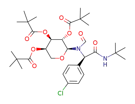 Molecular Structure of 126402-92-4 (2,2-Dimethyl-propionic acid (2S,3S,4R,5R)-2-{[(S)-tert-butylcarbamoyl-(4-chloro-phenyl)-methyl]-formyl-amino}-4,5-bis-(2,2-dimethyl-propionyloxy)-tetrahydro-pyran-3-yl ester)