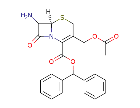 Molecular Structure of 27266-61-1 (5-Thia-1-azabicyclo[4.2.0]oct-2-ene-2-carboxylic acid,
3-[(acetyloxy)methyl]-7-amino-8-oxo-, diphenylmethyl ester, (6R,7R)-)