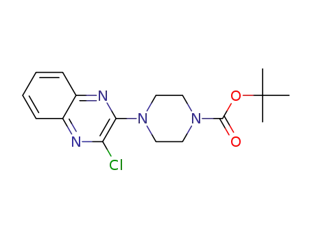 Molecular Structure of 651047-41-5 (4-(3-Chloro-quinoxalin-2-yl)-piperazine-1-carboxylic acid tert-butyl ester, 98+% C17H21ClN4O2, MW: 348.83)