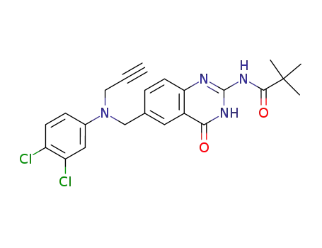 Molecular Structure of 123685-46-1 (N-<6-<<(3,4-dichlorophenyl)-2-propynylamino>methyl>-3,4-dihydro-4-oxo-2-quinazolinyl>-2,2-dimethylpropanamide)