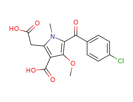 Molecular Structure of 86186-78-9 (1H-Pyrrole-2-acetic acid,
3-carboxy-5-(4-chlorobenzoyl)-4-methoxy-1-methyl-)