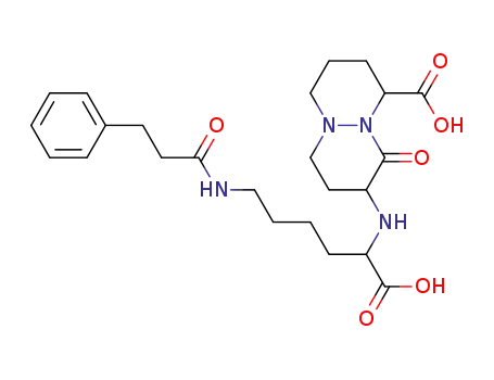 Molecular Structure of 88767-86-6 (Pyridazino[1,2-a]pyridazine-1-carboxylic acid,
8-[[1-carboxy-5-[(1-oxo-3-phenylpropyl)amino]pentyl]amino]octahydro-9
-oxo-)