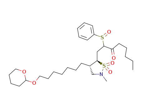2-Benzenesulfinyl-1-{(4S,5R)-2-methyl-1,1-dioxo-4-[7-(tetrahydro-pyran-2-yloxy)-heptyl]-1λ<sup>6</sup>-isothiazolidin-5-yl}-octan-3-one