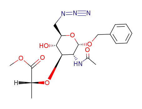 Molecular Structure of 77268-46-3 (benzyl 2-acetamido-6-azido-2,6-dideoxy-3-O-<D-1-(methoxycarbonyl)ethyl>-α-D-glucopyranoside)