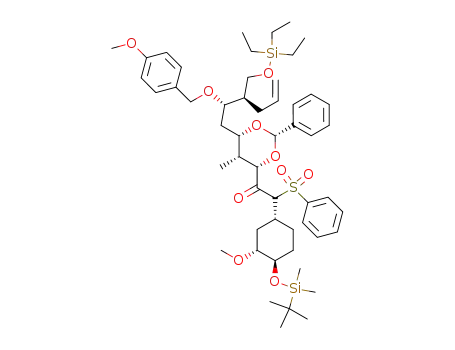 2-Benzenesulfonyl-2-[(1R,3R,4R)-4-(tert-butyl-dimethyl-silanyloxy)-3-methoxy-cyclohexyl]-1-{(2S,4S,5R,6S)-6-[(2S,3R)-2-(4-methoxy-benzyloxy)-3-triethylsilanyloxymethyl-hex-5-enyl]-5-methyl-2-phenyl-[1,3]dioxan-4-yl}-ethanone