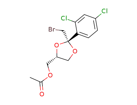 Molecular Structure of 142004-23-7 (1,3-Dioxolane-4-methanol, 2-(bromomethyl)-2-(2,4-dichlorophenyl)-,
acetate, (2R,4R)-)