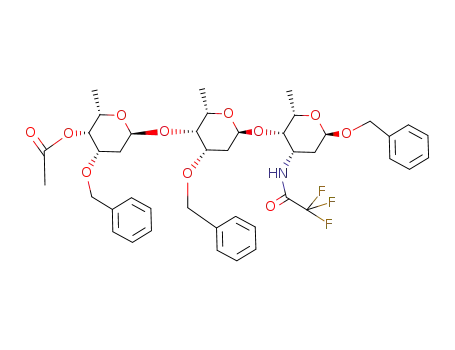 benzyl <O-(4-O-acetyl-3-O-benzyl-2,6-dideoxy-α-L-lyxo-hexopyranosyl)-(1->4)-O-(3-O-benzyl-2,6-dideoxy-α-L-lyxo-hexopyranosyl)-(1->4)-(2,3,6-trideoxy-3-trifluoroacetamido-α-L-lyxo-hexopyranoside)>