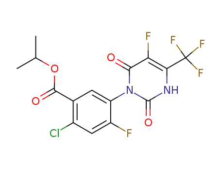 Molecular Structure of 105756-59-0 (Benzoic acid,
2-chloro-4-fluoro-5-[5-fluoro-3,6-dihydro-2,6-dioxo-4-(trifluoromethyl)-1(
2H)-pyrimidinyl]-, 1-methylethyl ester)