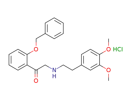 Molecular Structure of 59138-43-1 (Ethanone,
2-[[2-(3,4-dimethoxyphenyl)ethyl]amino]-1-[2-(phenylmethoxy)phenyl]-,
hydrochloride)