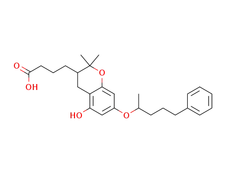 Molecular Structure of 88464-27-1 (2H-1-Benzopyran-3-butanoic acid,
3,4-dihydro-5-hydroxy-2,2-dimethyl-7-(1-methyl-4-phenylbutoxy)-)