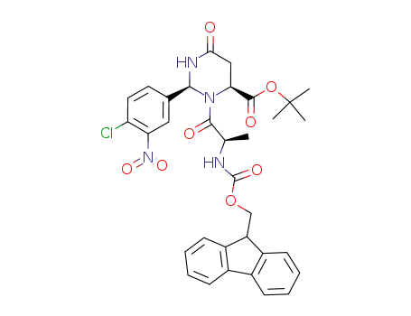 4-Pyrimidinecarboxylic acid,
2-(4-chloro-3-nitrophenyl)-3-[(2R)-2-[[(9H-fluoren-9-ylmethoxy)carbonyl]
amino]-1-oxopropyl]hexahydro-6-oxo-, 1,1-dimethylethyl ester, (2S,4S)-