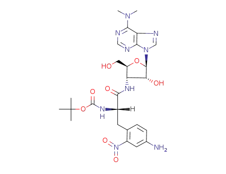 Molecular Structure of 76381-72-1 (6-(dimethylamino)-9-<3'-<<N-(tert-butyloxycarbonyl)-4-amino-2-nitro-L-phenylalanyl>amino>-3'-deoxy-β-D-ribofuranosyl>purine)