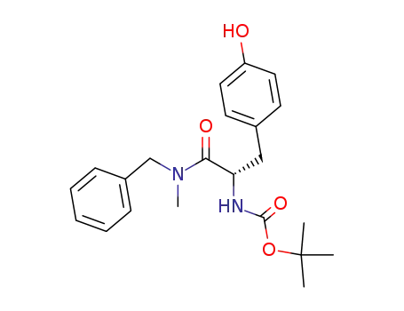 Molecular Structure of 131949-65-0 (Carbamic acid,
[1-[(4-hydroxyphenyl)methyl]-2-[methyl(phenylmethyl)amino]-2-oxoethyl]-,
1,1-dimethylethyl ester, (S)-)