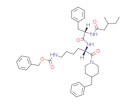 Molecular Structure of 116194-18-4 (Carbamic acid,
[5-[[2-[(3-methyl-1-oxopentyl)amino]-1-oxo-3-phenylpropyl]amino]-6-oxo
-6-[4-(phenylmethyl)-1-piperidinyl]hexyl]-, phenylmethyl ester)