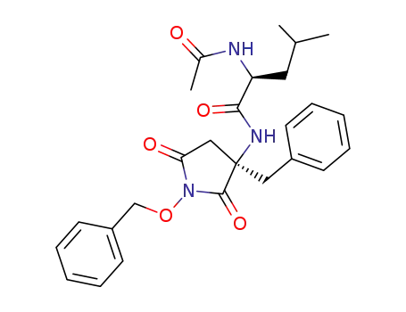 Molecular Structure of 187345-45-5 ((S)-2-Acetylamino-4-methyl-pentanoic acid ((R)-3-benzyl-1-benzyloxy-2,5-dioxo-pyrrolidin-3-yl)-amide)