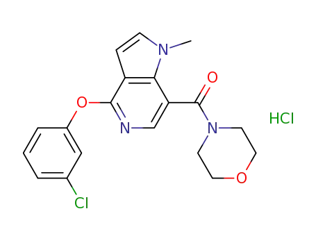Molecular Structure of 925917-53-9 (4-[(3-chlorophenyl)oxy]-1-methyl-7-(4-morpholinylcarbonyl)-1H-pyrrolo[3,2-c]pyridine hydrochloride)