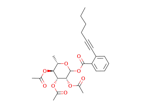 Molecular Structure of 1230076-22-8 (2,3,4-tri-O-acetyl-L-rhamnopyranosyl ortho-hexynylbenzoate)