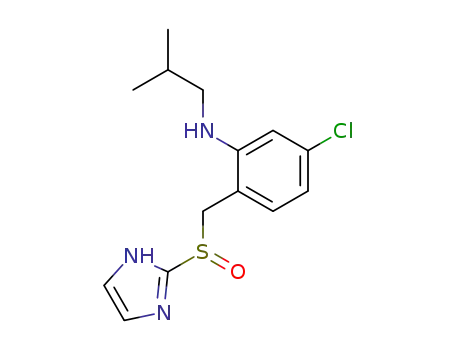 Molecular Structure of 128967-37-3 (Benzenamine,
5-chloro-2-[(1H-imidazol-2-ylsulfinyl)methyl]-N-(2-methylpropyl)-)