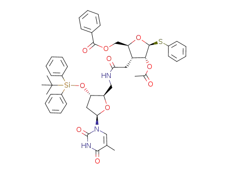 Benzoic acid (2S,3R,4R,5S)-4-acetoxy-3-({[(2R,3S,5R)-3-(tert-butyl-diphenyl-silanyloxy)-5-(5-methyl-2,4-dioxo-3,4-dihydro-2H-pyrimidin-1-yl)-tetrahydro-furan-2-ylmethyl]-carbamoyl}-methyl)-5-phenylsulfanyl-tetrahydro-furan-2-ylmethyl ester