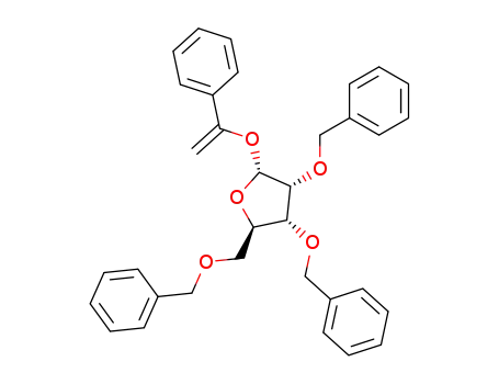 Molecular Structure of 121682-57-3 ((2R,3R,4R,5R)-3,4-Bis-benzyloxy-2-benzyloxymethyl-5-(1-phenyl-vinyloxy)-tetrahydro-furan)