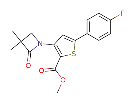 Molecular Structure of 178062-71-0 (3-(3,3-Dimethyl-2-oxo-azetidin-1-yl)-5-(4-fluoro-phenyl)-thiophene-2-carboxylic acid methyl ester)