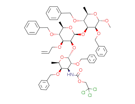 methyl 2,4-di-O-benzyl-3-deoxy-3-(2,2,2-trichloroethoxycarbonylamino)-α-D-fucopyranosyl-(1->2)-3-O-allyl-4-O-benzyl-β-D-rhamnopyranosyl-(1->3)-2,4-di-O-benzyl-α-D-rhamnopyranoside