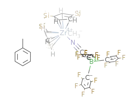 Molecular Structure of 326817-33-8 ((C<sub>5</sub>H<sub>3</sub>(Si(CH<sub>3</sub>)3)2)2ZrCH<sub>3</sub>NCB(C<sub>6</sub>F<sub>5</sub>)3*C<sub>6</sub>H<sub>5</sub>CH<sub>3</sub>)