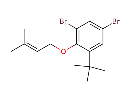 Molecular Structure of 200420-88-8 (1,5-Dibromo-3-tert-butyl-2-(3-methyl-but-2-enyloxy)-benzene)