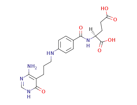 Molecular Structure of 135439-31-5 (L-Glutamic acid,
N-[4-[[3-(6-amino-1,4-dihydro-4-oxo-5-pyrimidinyl)propyl]amino]benzoyl
]-)
