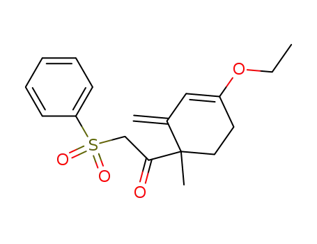 Molecular Structure of 112905-37-0 (Ethanone,
1-(4-ethoxy-1-methyl-2-methylene-3-cyclohexen-1-yl)-2-(phenylsulfonyl)-)