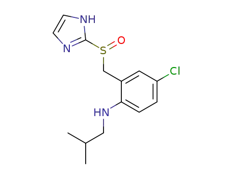 Molecular Structure of 128936-31-2 (Benzenamine,
4-chloro-2-[(1H-imidazol-2-ylsulfinyl)methyl]-N-(2-methylpropyl)-)
