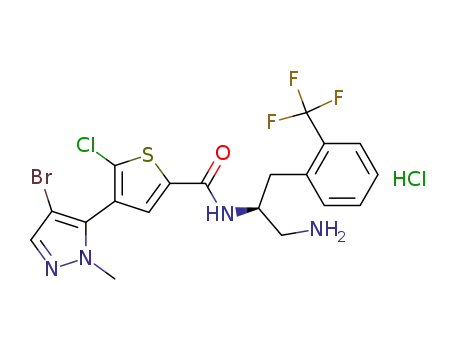 N-((1S)-2-amino-1-{[2-(trifluoromethyl)phenyl]methyl}ethyl)-5-chloro-4-(4-bromo-1-methyl-1H-pyrazol-5-yl)-2-thiophenecarboxamide hydrochloride