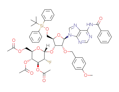 3'-O-(3'',4'',6''-tri-O-acetyl-2''-deoxy-2''-fluoro-α-D-glucopyranosyl)-N<sup>6</sup>-benzoyl-5'-O-(tert-butyldiphenylsilyl)-2'-O-(p-methoxybenzyl)adenosine