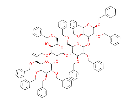 benzyl 3-O-<4-O-(3-O-allyl-6-O-benzyl-2-O-(2,3,4,6-tetra-O-benzyl-β-D-glucopyranosyl)-β-D-galactopyranosyl)-2,3,6-tri-O-benzyl-α-D-glucopyranosyl>-2,4-di-O-benzyl-α-L-rhamnopyranoside
