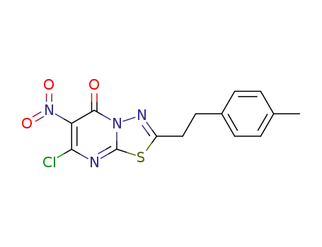 Molecular Structure of 141422-02-8 (5H-1,3,4-Thiadiazolo[3,2-a]pyrimidin-5-one,
7-chloro-2-[2-(4-methylphenyl)ethyl]-6-nitro-)