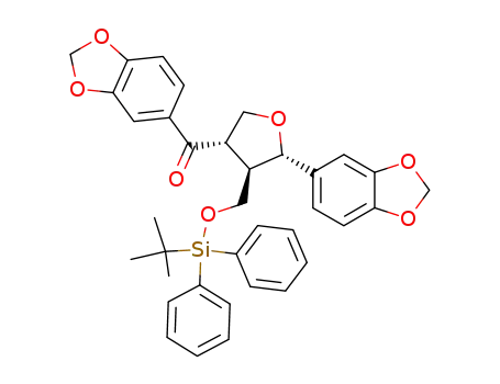 Molecular Structure of 195321-33-6 (Benzo[1,3]dioxol-5-yl-[(3S,4R,5S)-5-benzo[1,3]dioxol-5-yl-4-(tert-butyl-diphenyl-silanyloxymethyl)-tetrahydro-furan-3-yl]-methanone)