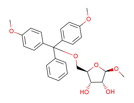 Molecular Structure of 850619-44-2 (2-[bis(4-methoxyphenyl)phenylmethoxymethyl]-5-methoxy-tetrahydrofuran-3,4-diol)